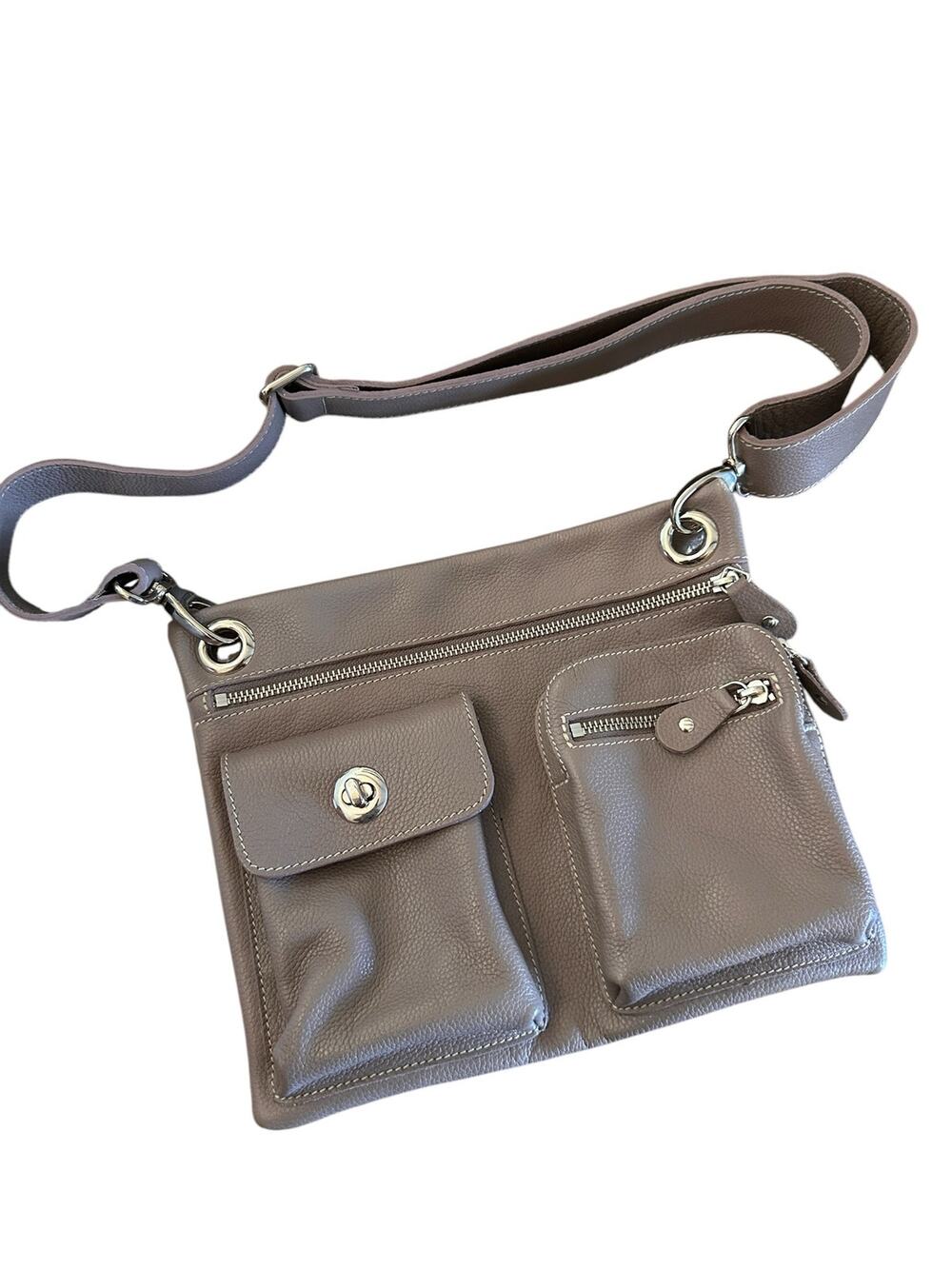 Roots Beige Leather Crossbody Bag Women